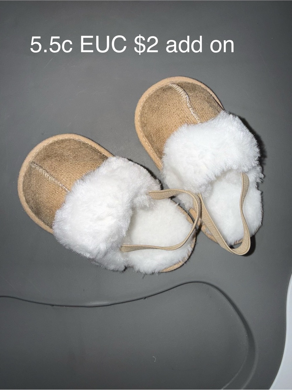 Cozy Faux Shearling Baby Slippers in Tan and White